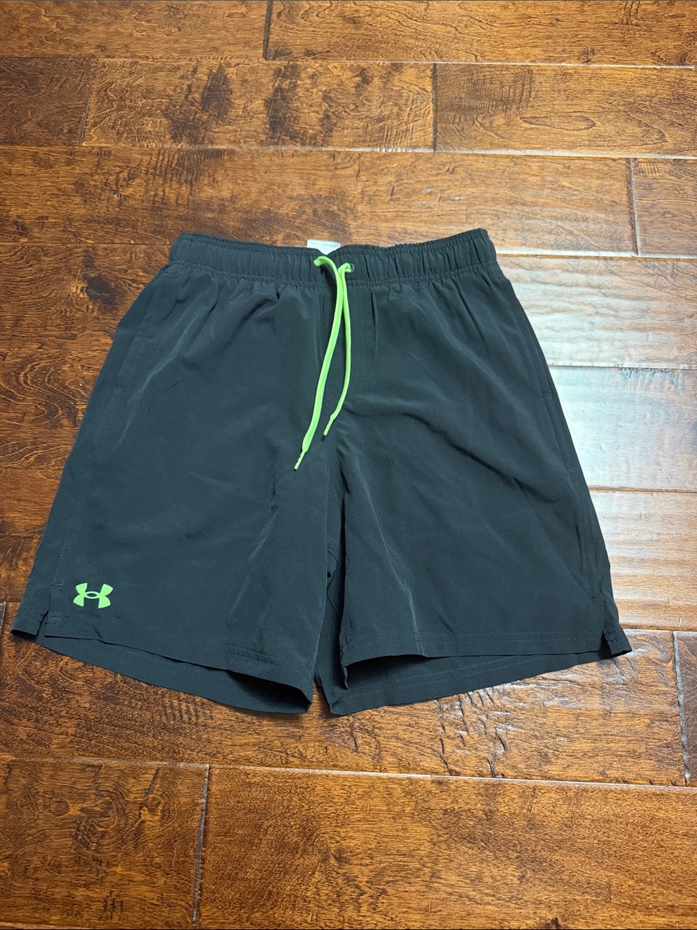 Under Armour Black Athletic Shorts with Neon Green Drawcord